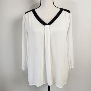 Elle Womens White Black Size Small‎ Business Professional Blouse